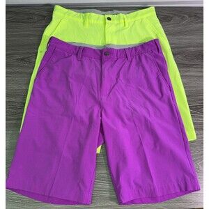 Adidas Performance Golf Shorts Lot of 2 Mens 32 Neon Yellow Purple Stretch